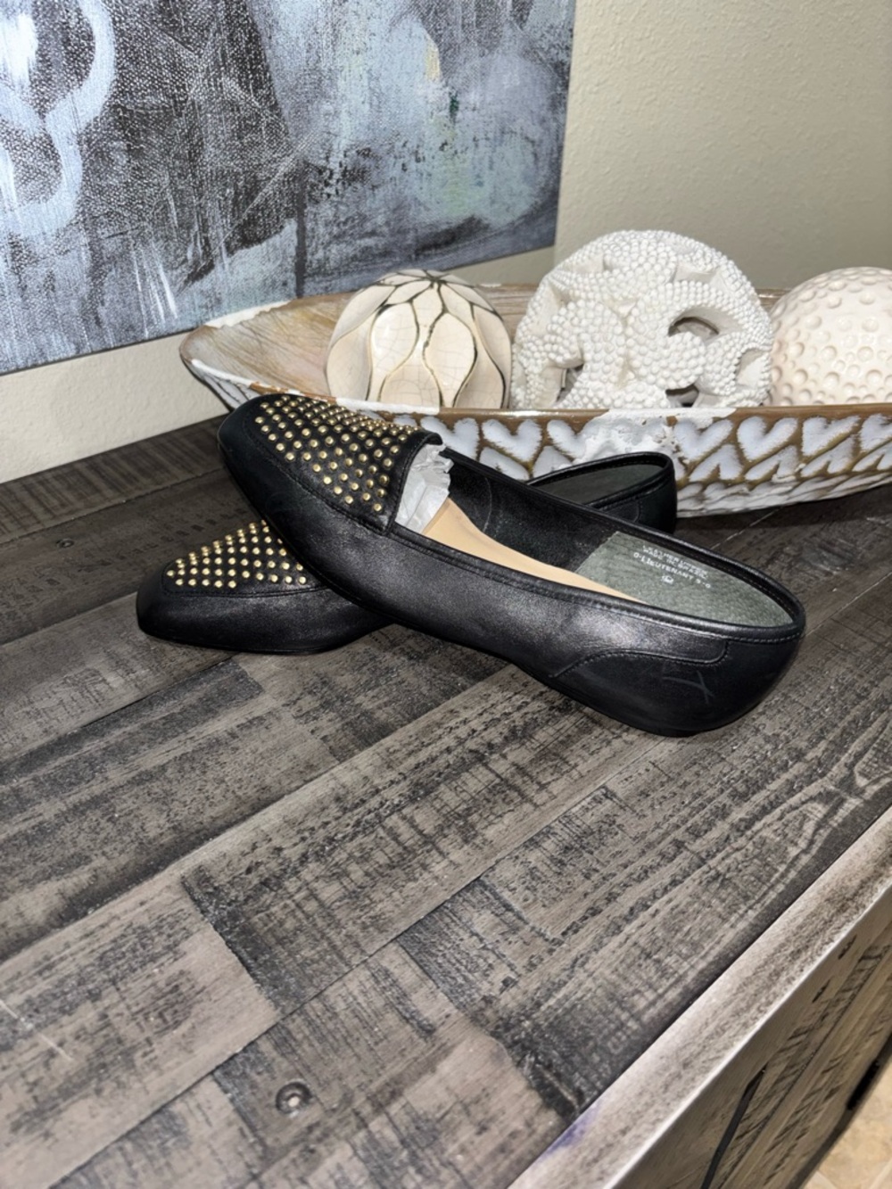 Enzo Angiolini Vintage  black leather studded flats/ slip-on loafers SZ 5.5 - Picture 13 of 13